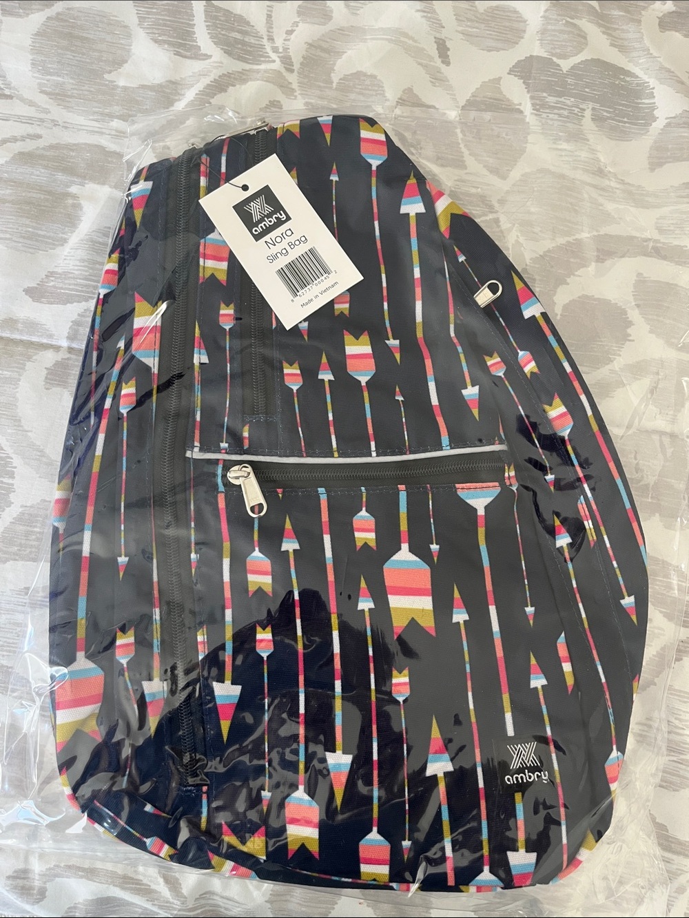 Black Kids Sling Backpack with Colorful Arrow Print